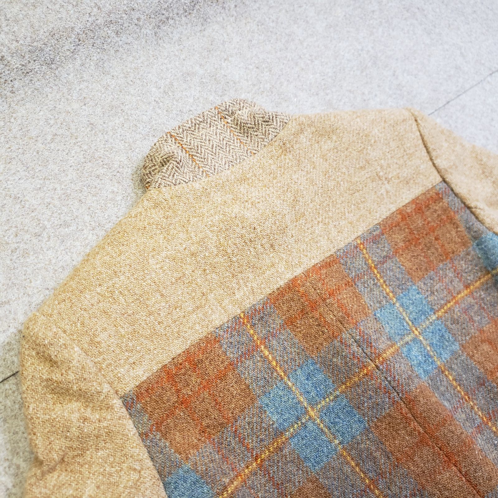 SCAPA スタンドカラージャケット チェック柄切替デザイン ブラウン系