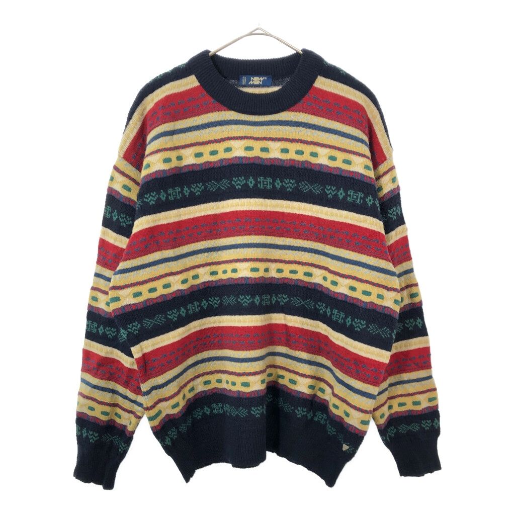 90年代 フランス製 NEW MAN 3Dニット ウールセーター ボーダー マルチ