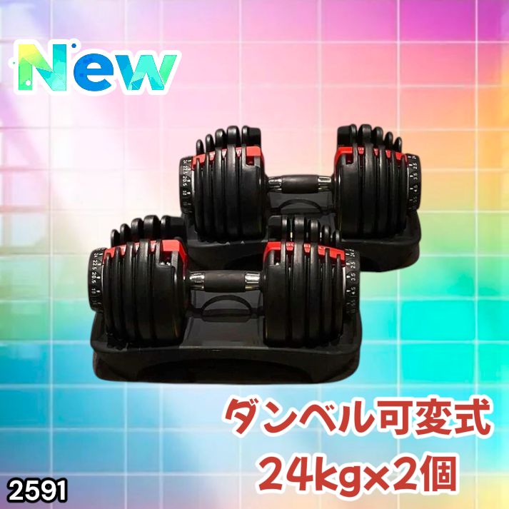 2591 ダンベル 可変式 24kg ブラック 2個セット 総重量48kg 多機能 2秒