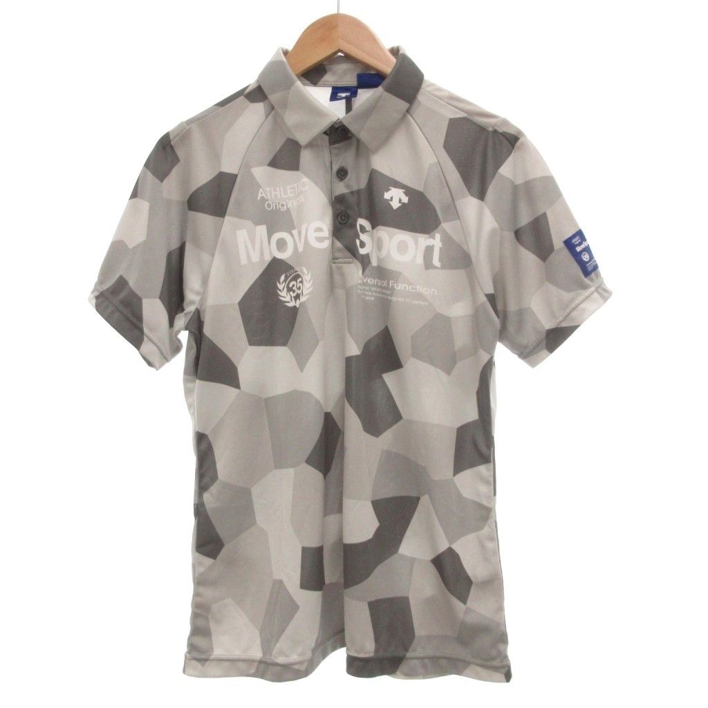 デサント DESCENTE GOLF 美品 ポロシャツ O グレー 幾何学模様 ポロ襟