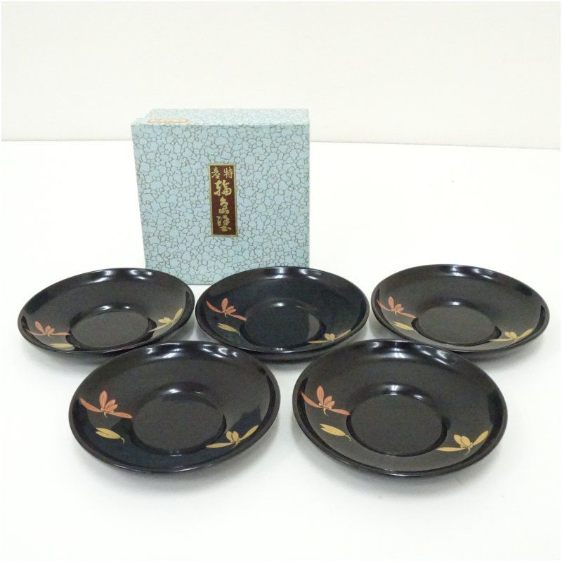 輪島塗 蘭蒔絵茶托5客（箱付） 茶たく 茶道具 煎茶 煎茶道具 おしゃれ