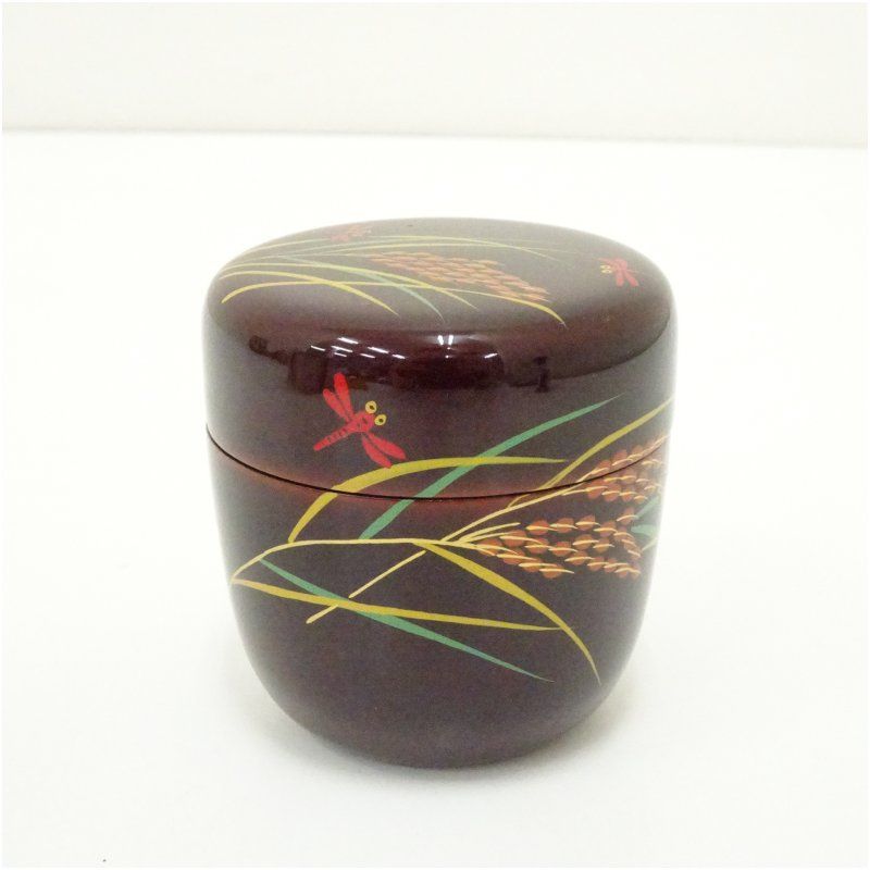 昇斎造 溜塗稲穂ニとんぼ蒔絵中棗（共箱） 茶道 茶道具 おしゃれ 茶器