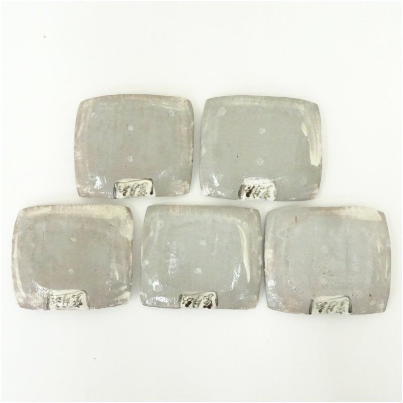 志野焼 虎渓山 水月窯 雲綿手 角皿 四客 共箱 V R7624 志野焼 虎渓山