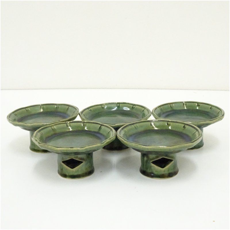 幸兵衛窯造 総織部高台皿5客（共箱） 食器 おしゃれ かわいい