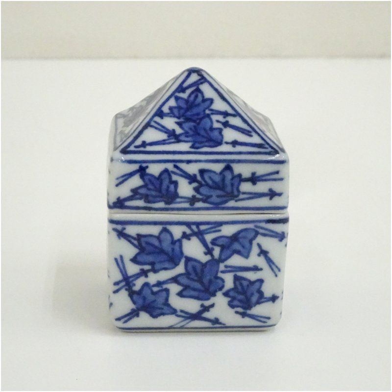 九谷焼 味渓窯 矢口永寿造 染付辻堂香合（共箱） 茶道具 茶道 香道 香