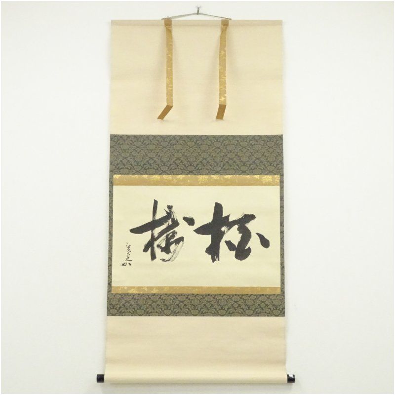 堀内家十二代 宗完 兼中斎筆 「柏樹」横物 肉筆紙本掛軸（保護箱