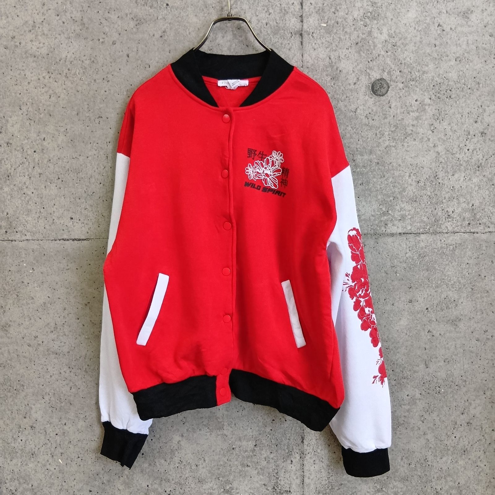 USED】US 古着 Birch and Stone スタジャン M 赤×白 龍 ドラゴン 和柄 