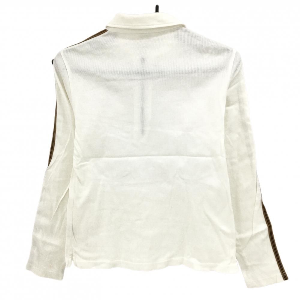 ランバンスポール 長袖ポロシャツ 白×ブラウン ハーフジップ 袖ライン