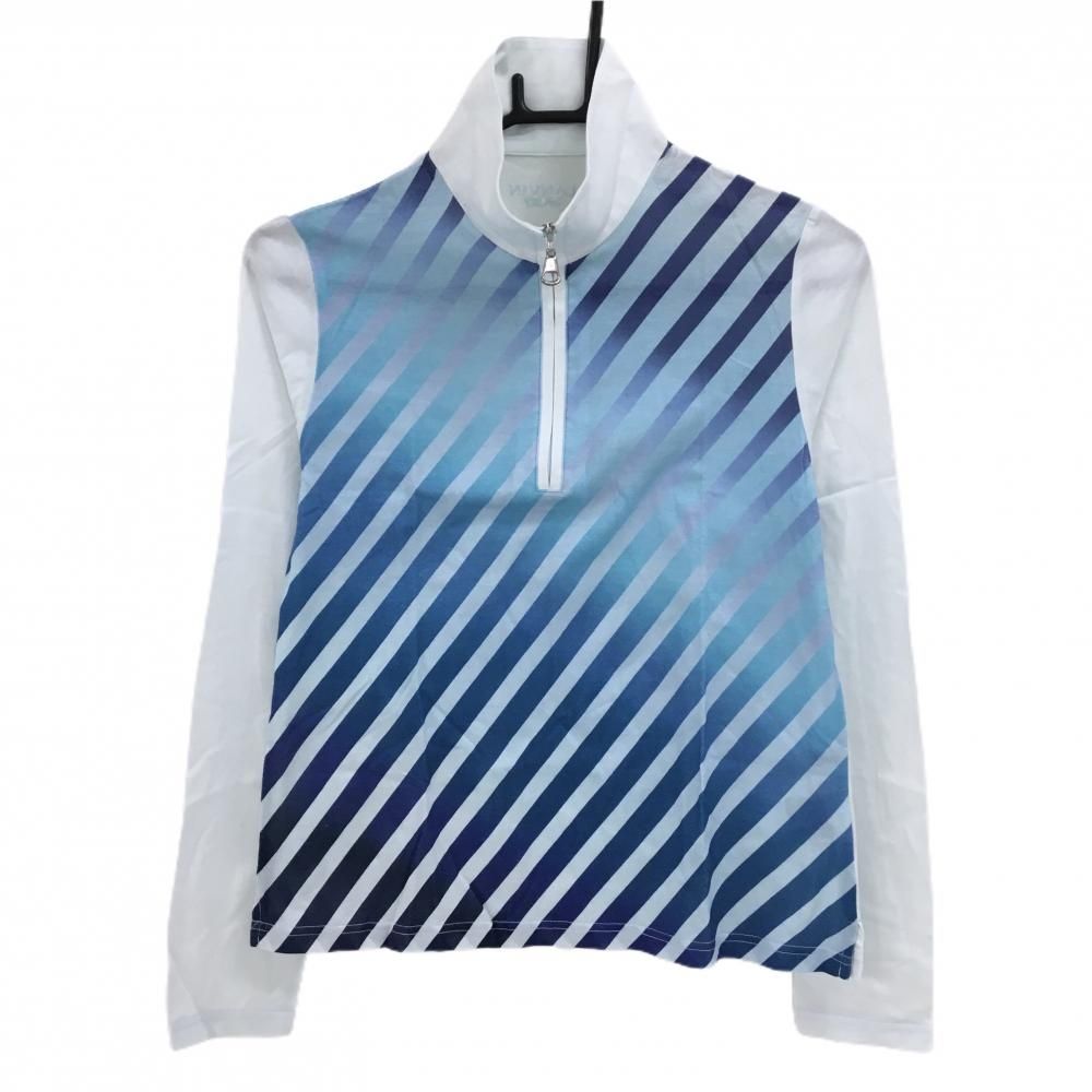 美品】ランバンスポール 長袖ハイネックシャツ ライトブルー×ネイビー