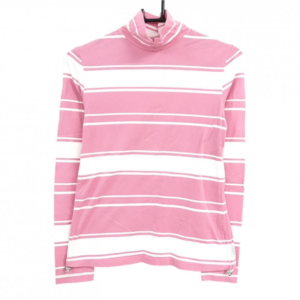 超美品】ランバンスポール 襟付き長袖ハイネックシャツ ピンク×白