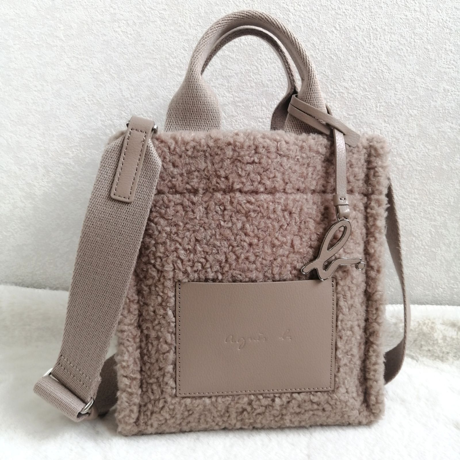 アニエスベー ショルダーバッグ トートバッグ ボア 2way ベージュ ロゴ