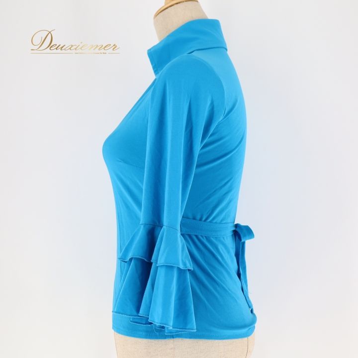 フラメンコ 衣装 トップス ブラウス ブルー系 イチオク 無地 シンプル