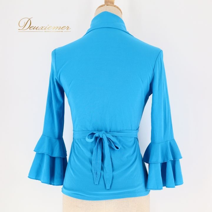 フラメンコ 衣装 トップス ブラウス ブルー系 イチオク 無地 シンプル