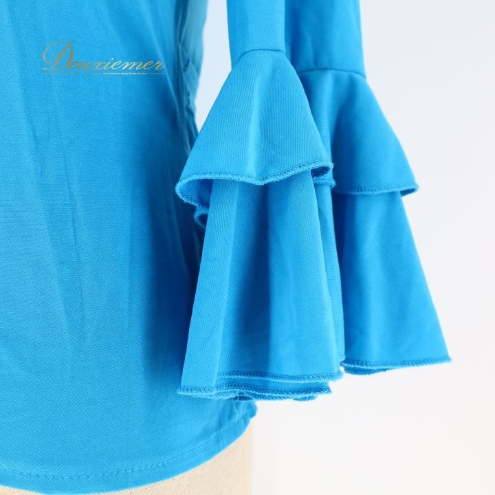 フラメンコ 衣装 トップス ブラウス ブルー系 イチオク 無地 シンプル