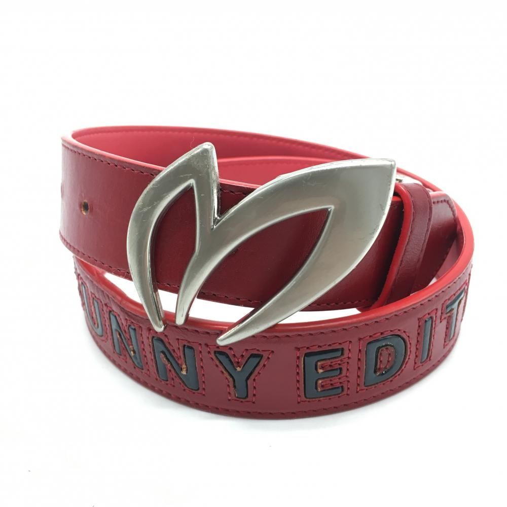 美品】マスターバニー トップ式ベルト レッド×ネイビー ロゴ シルバー