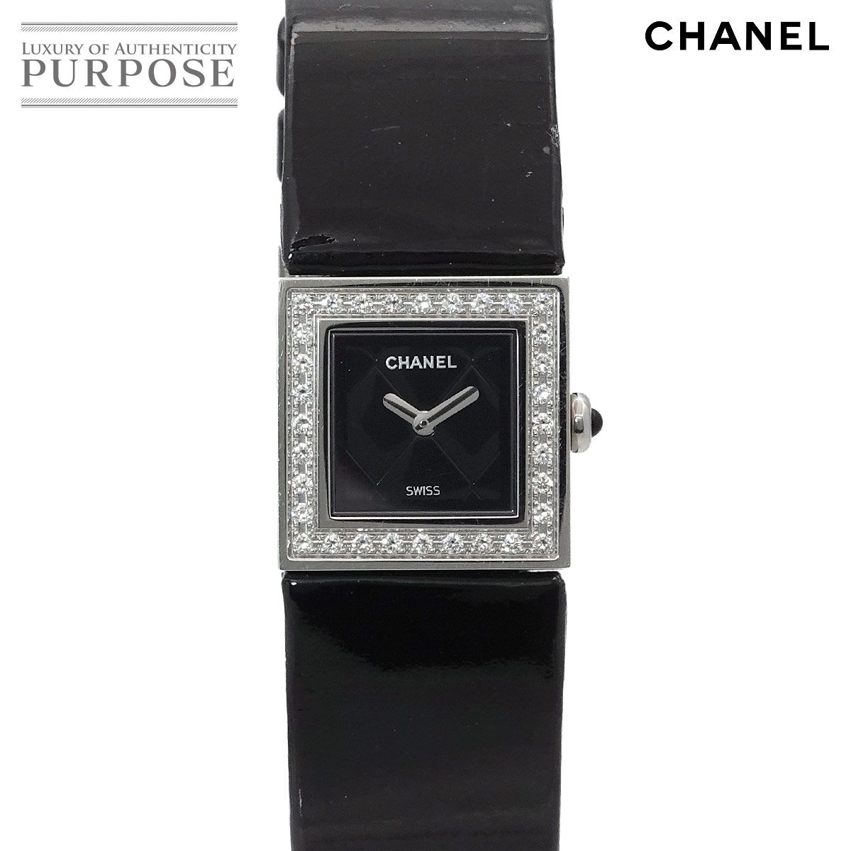 新品電池✨　美品　シャネル　マトラッセ　時計　レディース　ブラック　保存箱 良品シャネルマトラッセレディース時計ブラックエナメルベルト電池新品