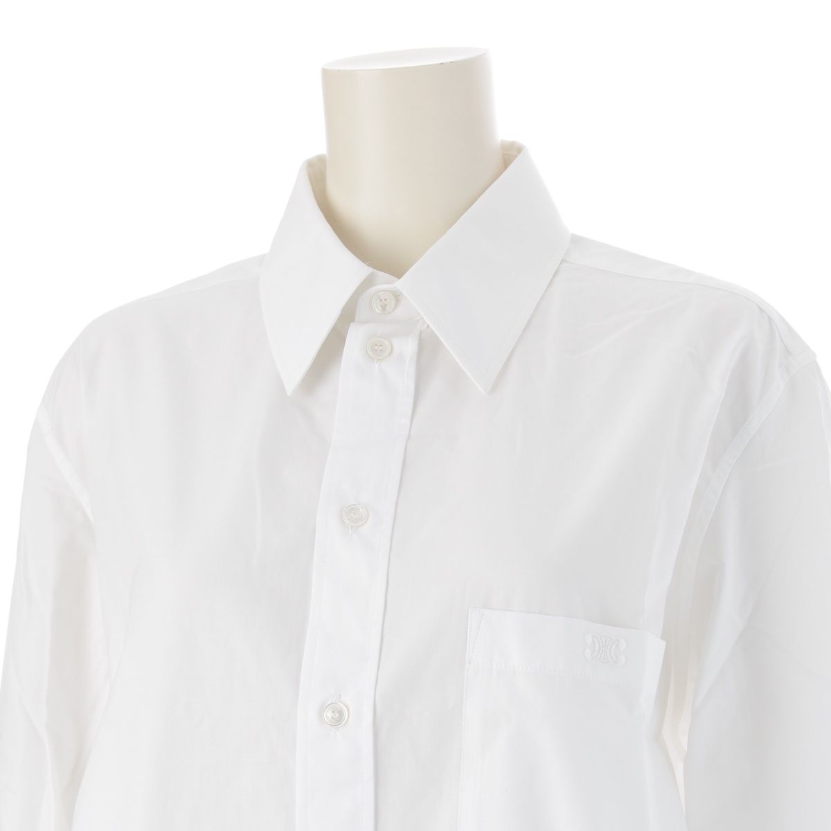 新品】 CELINE トリオンフ付きパール風ボタン ブラウス 36 白