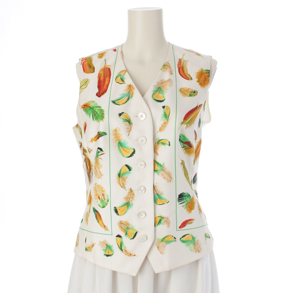 エルメス シルク ヴィンテージ 羽柄 フェザー柄 ベスト トップス