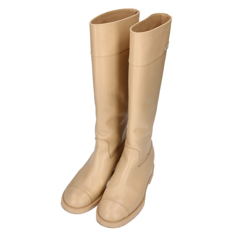 シャネル ロゴレザーロングブーツ レディース 37 - メルカリ