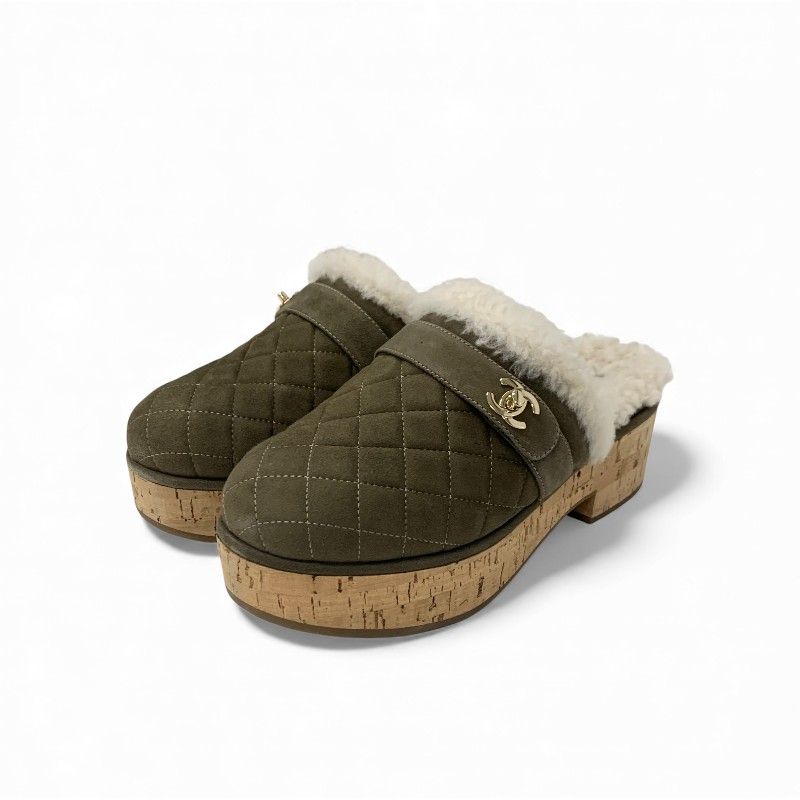 シャネル CHANEL サンダル 靴 シューズ スエード ムートン コルク