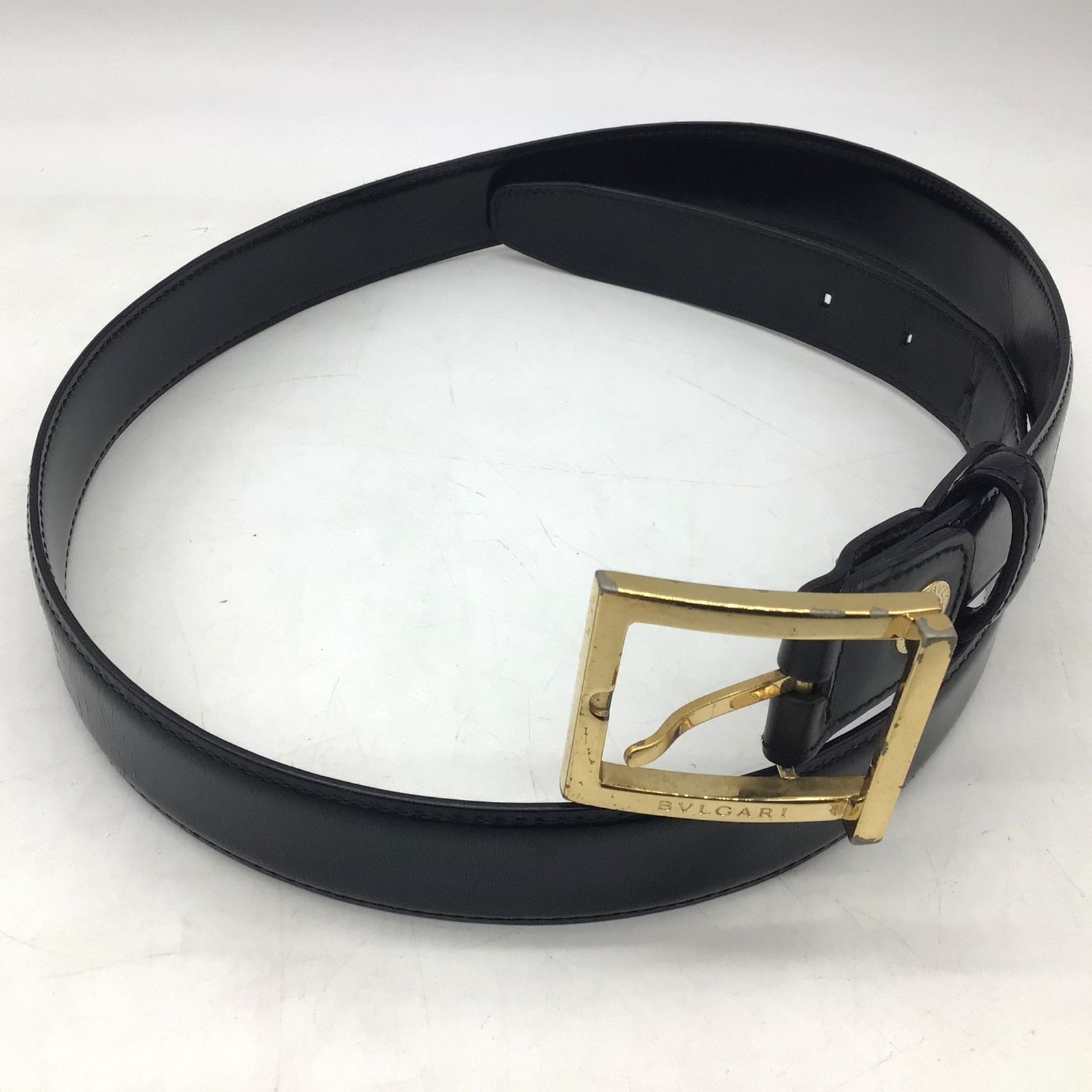 BVLGARI ブラックレザーベルト ゴールドバックル 1391 BVLGARI ブルガリ レザーベルト ゴールド金具 ゴールドバックル