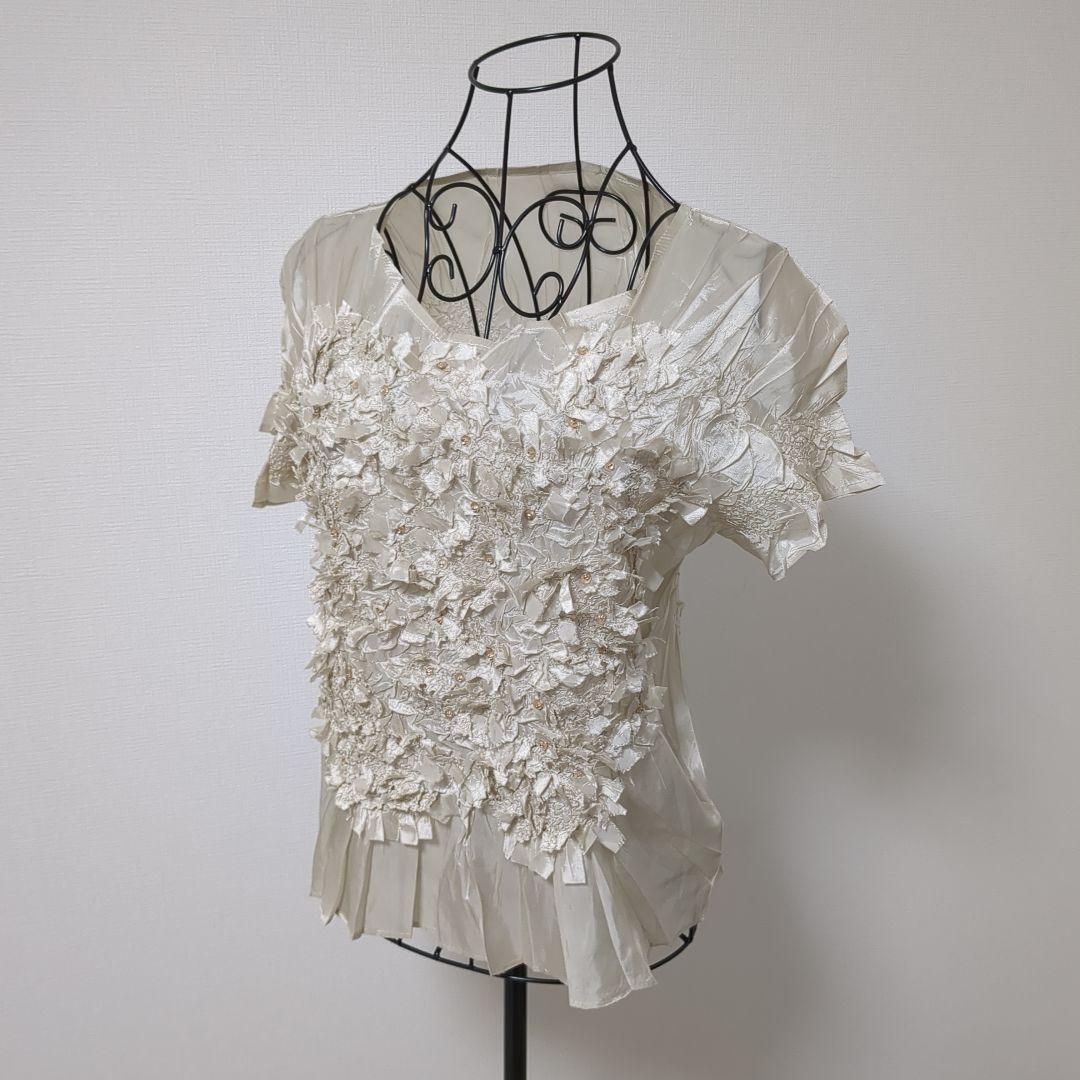 SPECCHIO Gプリーツフレンチ袖 ブラウス シャンブレーベージュ 40