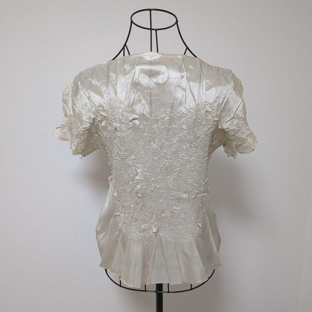 SPECCHIO Gプリーツフレンチ袖 ブラウス シャンブレーベージュ 40