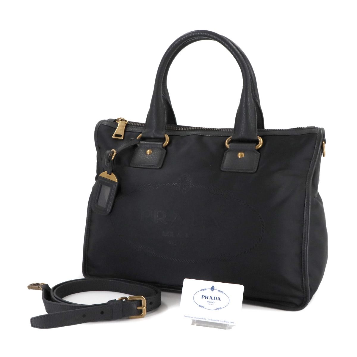 美品 プラダ PRADA 2way トート ショルダー バッグ ナイロン レザー