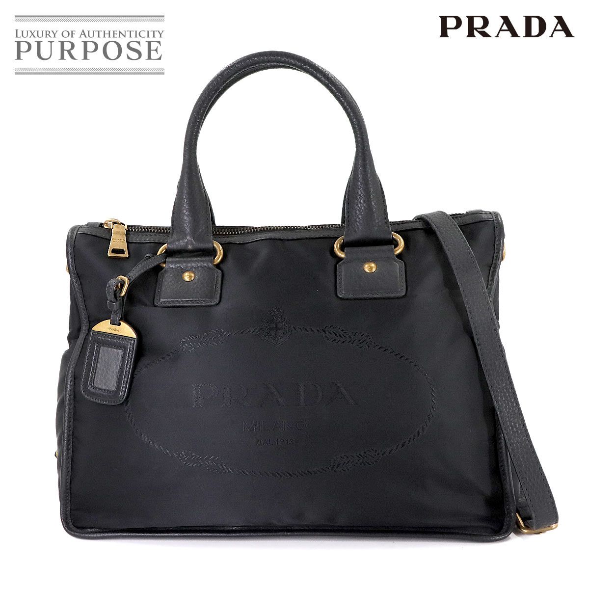美品 プラダ PRADA 2way トート ショルダー バッグ ナイロン レザー