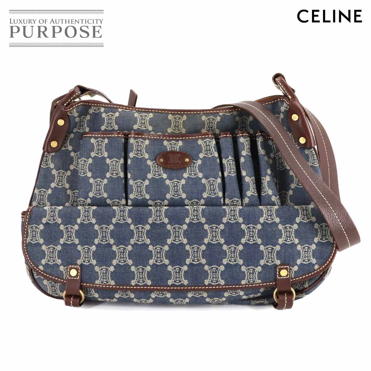 新品同様 セリーヌ CELINE マカダム ショルダー バッグ デニム レザー