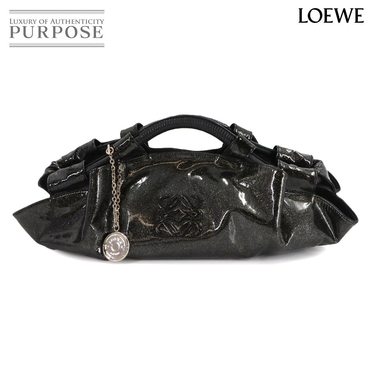 新品同様 ロエベ LOEWE ナッパアイレ ハンド バッグ エナメル ブラック