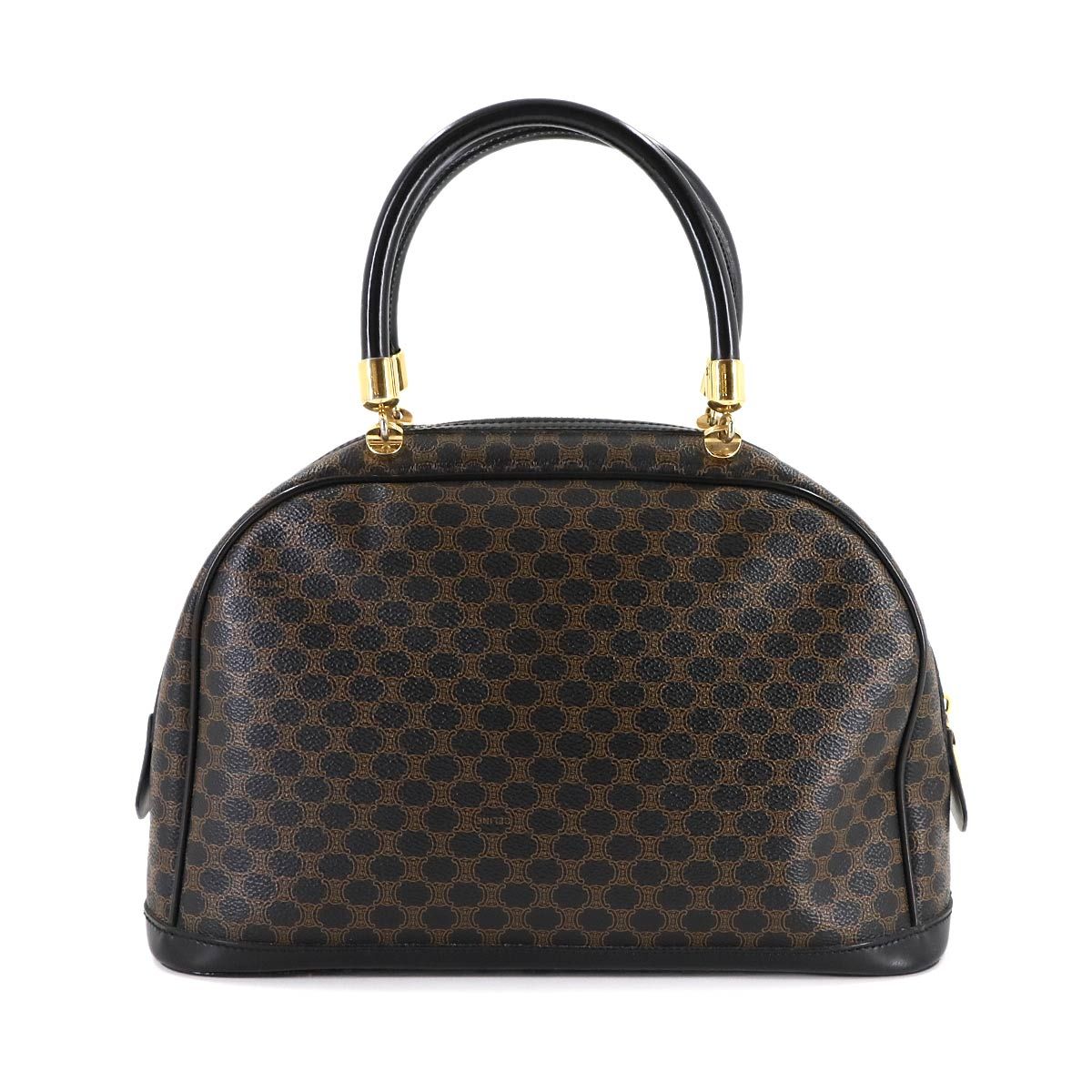 美品 セリーヌ CELINE マカダム ハンド バッグ PVC レザー ブラック