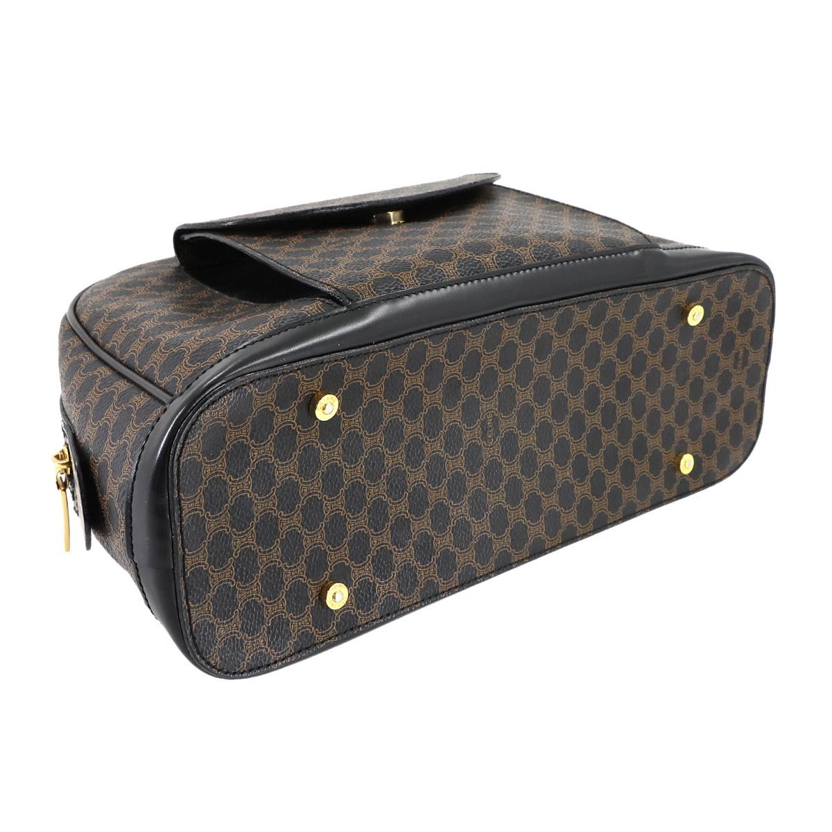 美品 セリーヌ CELINE マカダム ハンド バッグ PVC レザー ブラック