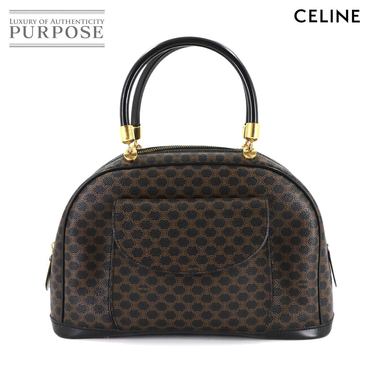 美品 セリーヌ CELINE マカダム ハンド バッグ PVC レザー ブラック