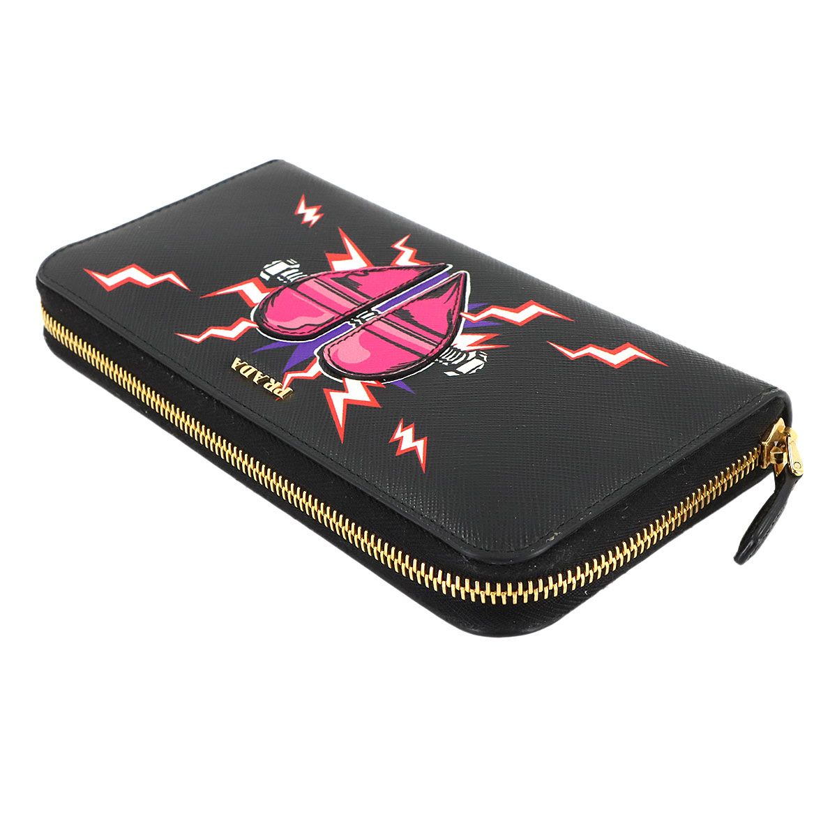 新品同様 プラダ PRADA フランケンハート ラウンドファスナー 長財布