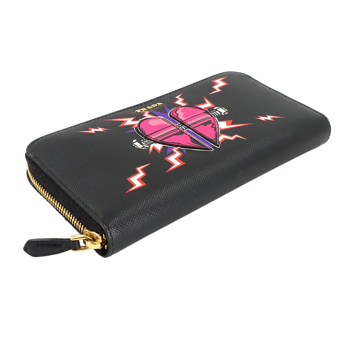 新品同様 プラダ PRADA フランケンハート ラウンドファスナー 長財布 