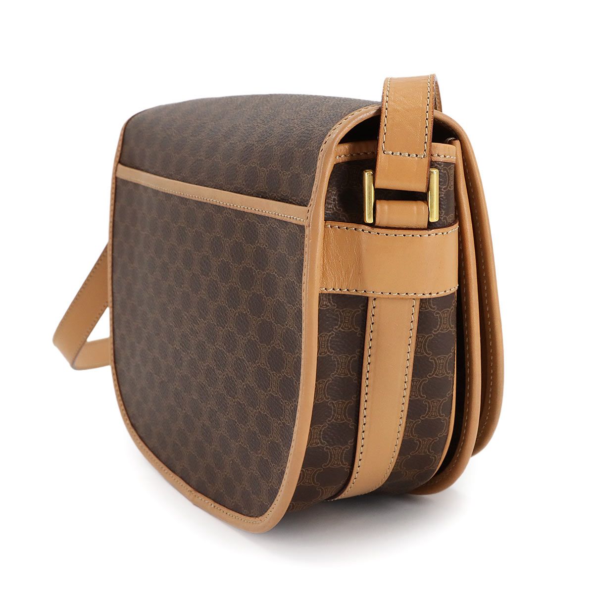 新品同様 セリーヌ CELINE マカダム ショルダー バッグ PVC レザー