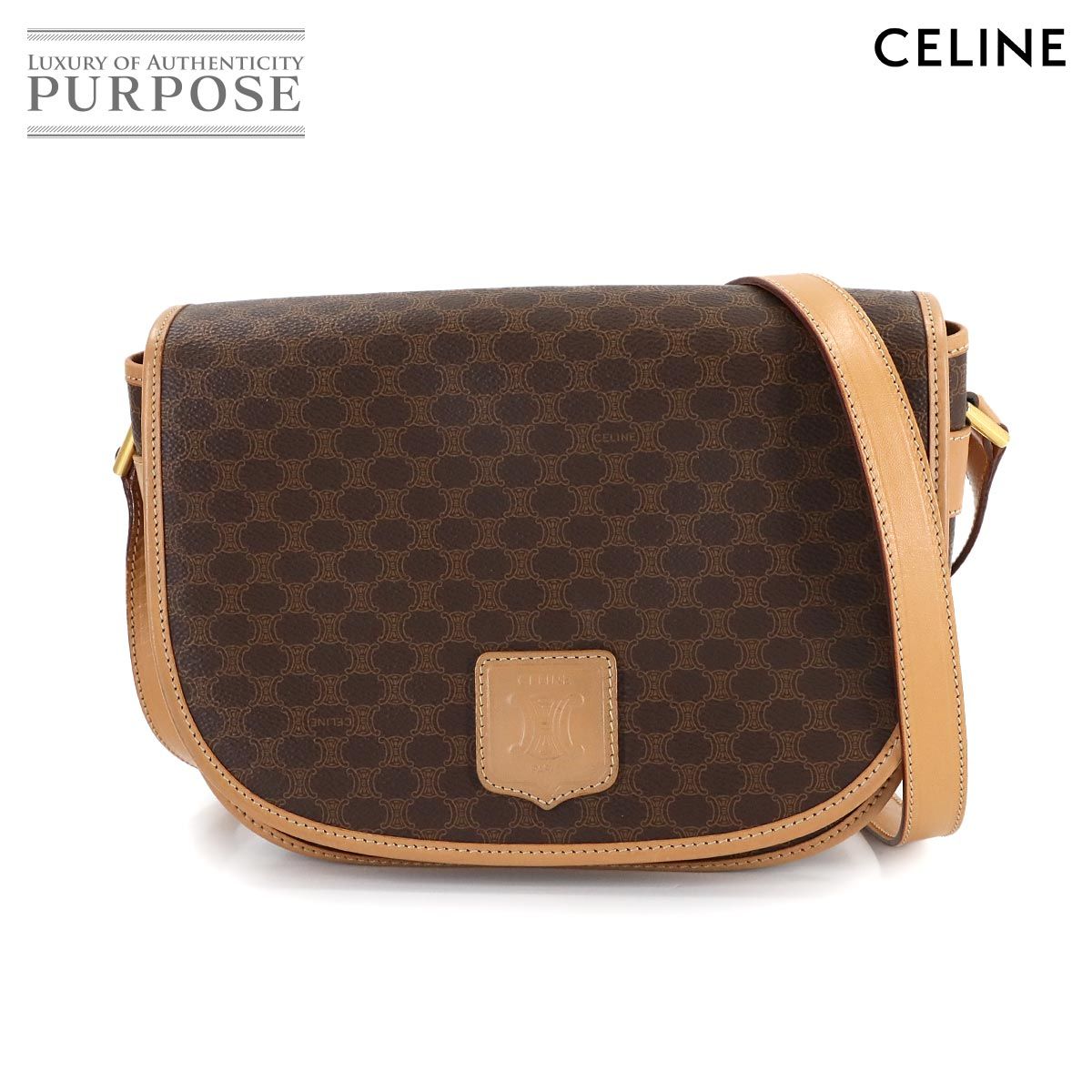 セリーヌ　ショルダーバッグ　マカダム　ヴィンテージ　金具　ゴールド　PVC 新品同様 セリーヌ CELINE マカダム ショルダー バッグ PVC レザー