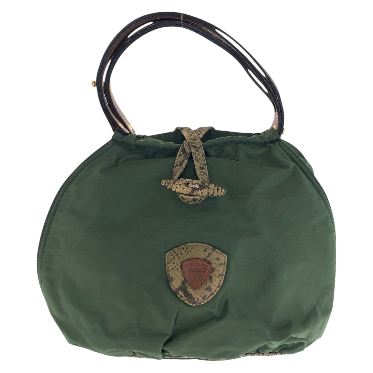 BALLY バリー カーキ ゴールド金具 ナイロン/パイソン ハンドバッグ