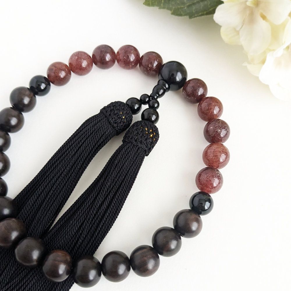 男性用/主玉12mm】モスコバイトと黒檀・バイカラーの数珠・略式念珠