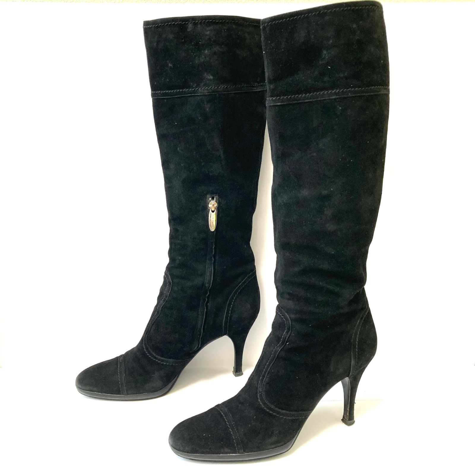 セルジオロッシ*黒 スエード ロングブーツ 高ヒール イタリア製◎ 【Sergio rossi】セルジオロッシ スエード ロングブーツ
