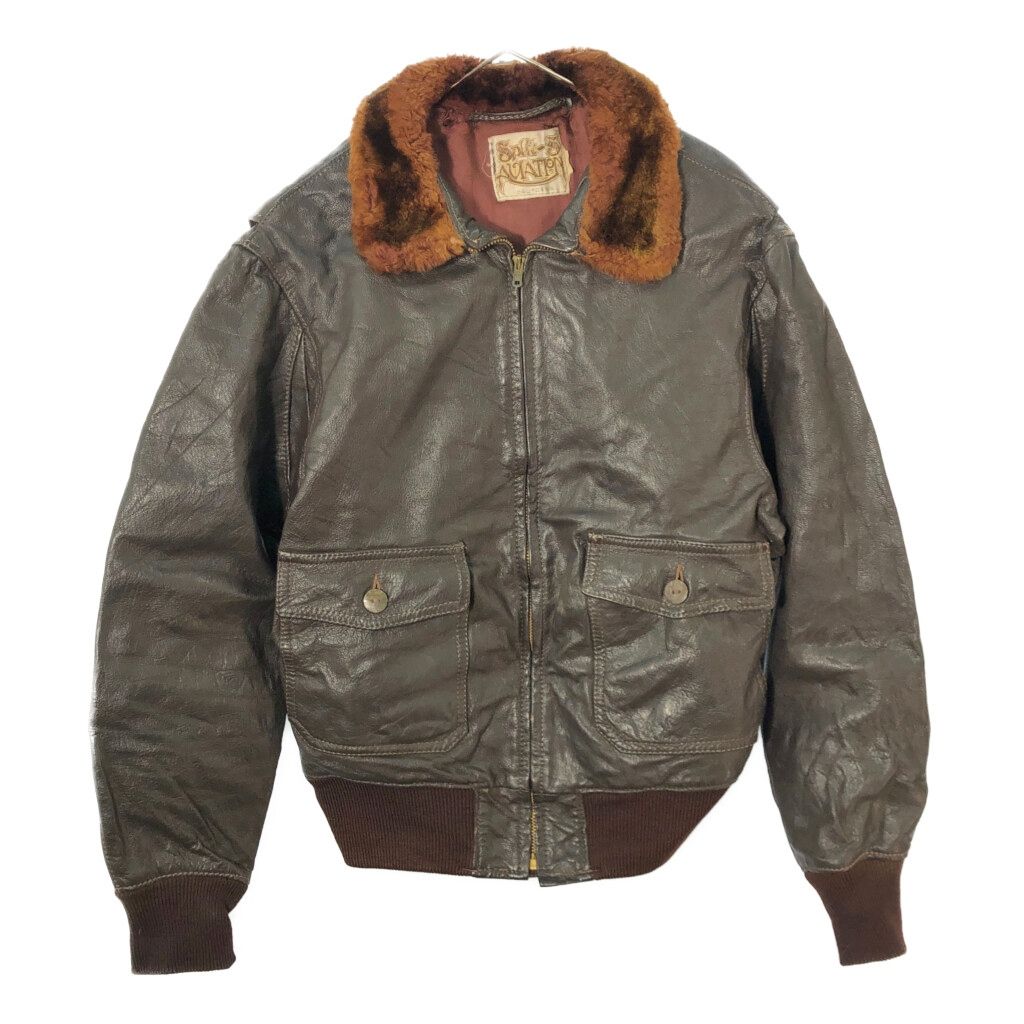 80年代 USA製 Spilit-S AVIATION G-1 フライトレザージャケット ブラウン(メンズ S相当)中古 古着 X2783 80年代 USA製 Spilit-S AVIATION G-1 フライトレザージャケット
