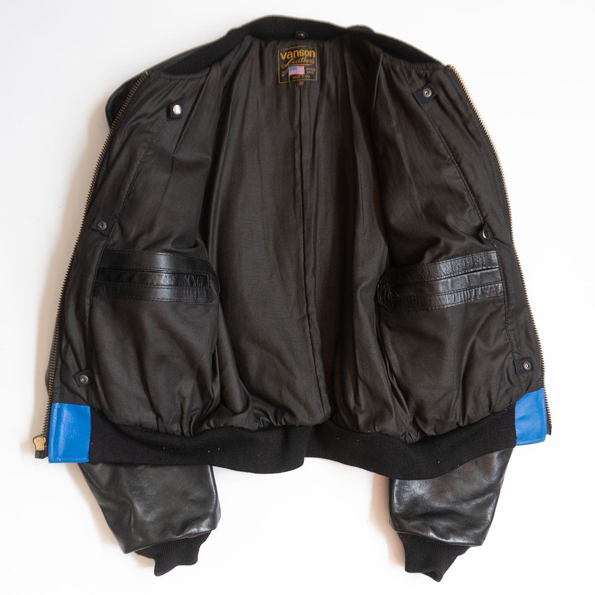 美品】 VANSON 【TJV オールレザー スタジャン】38 ブルー ブラック