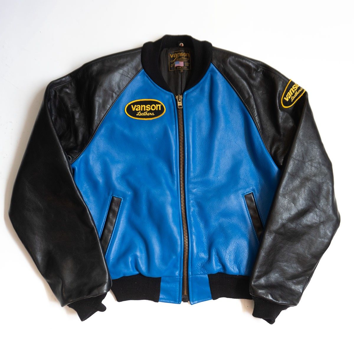 美品】 VANSON 【TJV オールレザー スタジャン】38 ブルー ブラック