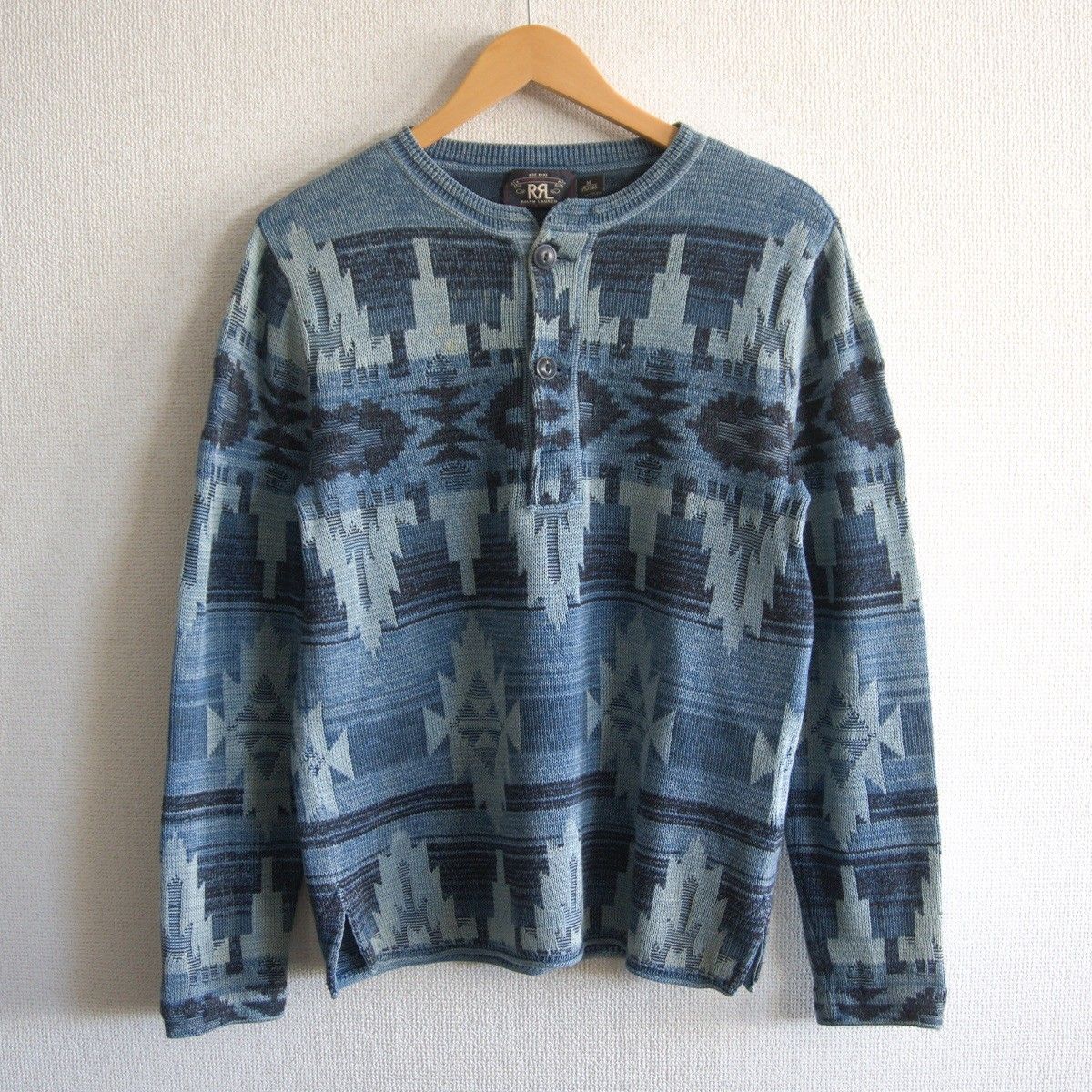 名作】 RRL 【INDIGO NATIVE HENLEYNECK PULLOVER KNIT 】M ネイティブ