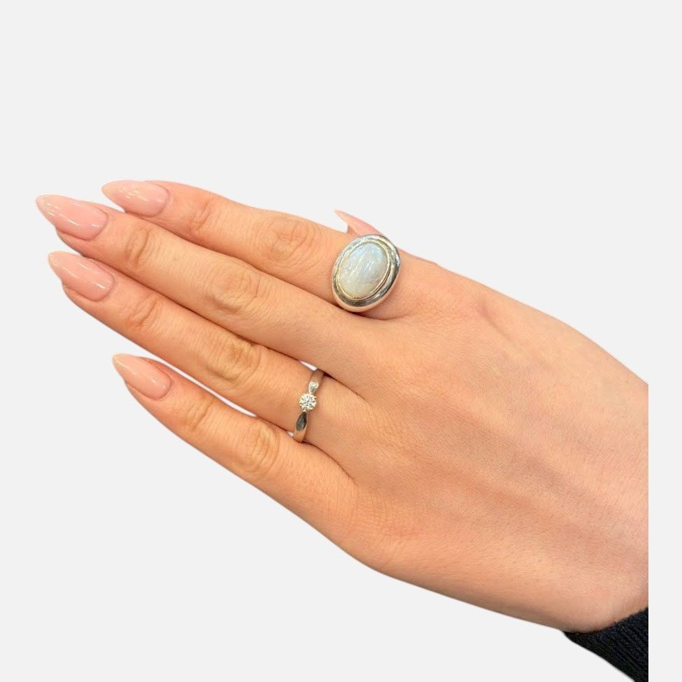 リング シルバー925 14号 ムーンストーン 天然石 大粒 楕円形 ホワイト