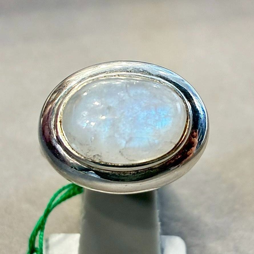 リング シルバー925 14号 ムーンストーン 天然石 大粒 楕円形 ホワイト