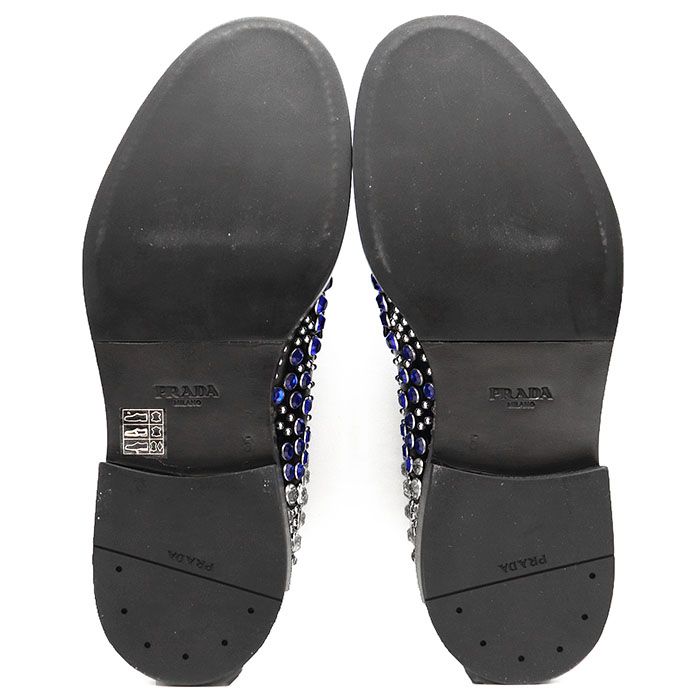 未使用】PRADA プラダ ドレスシューズ レザー ラインストーン/スタッズ