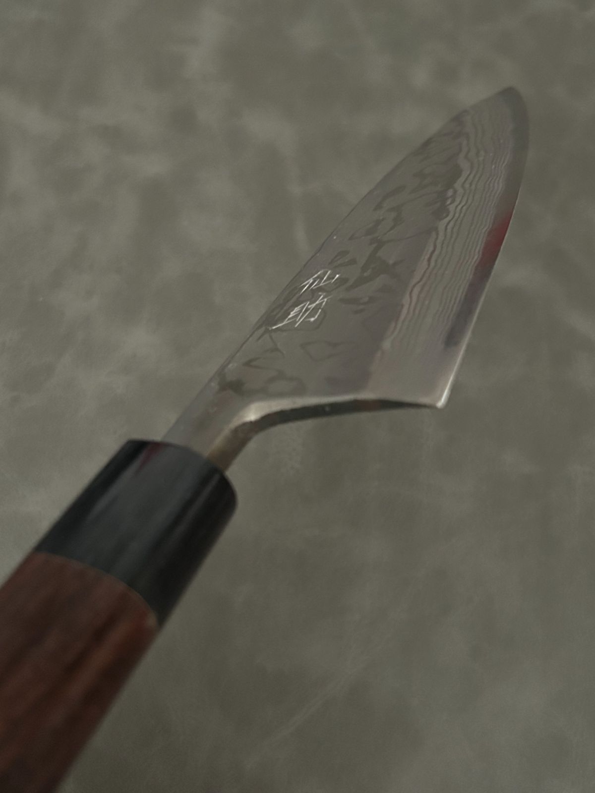 仙助 包丁 出刃 ダマスカス 安来鋼青紙2号 165mm 紫檀シノギ柄 2