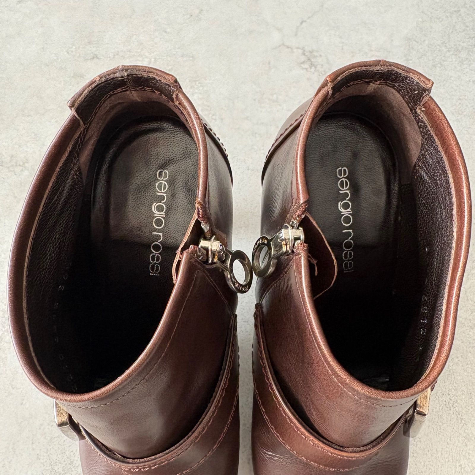 Sergio Rossi セルジオロッシ サイドジップ レザーヒールブーツ